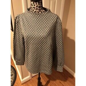 Talbots Women’s FUNNEL NECK TOP SPARKLE DOT JACQUARD Sz L Silver Metallic New G2